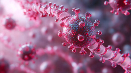 Poster - Coronavirus's microscopic attachment to human cells leading to respiratory illness and worldwide pandemic