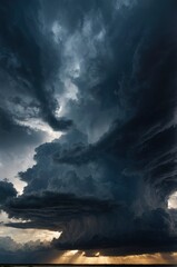 Wall Mural - Dramatic sky with storm clouds before rain. Panoramic view of the stormy sky and dark clouds. Concept on the theme of weather, natural disasters, typhoon.