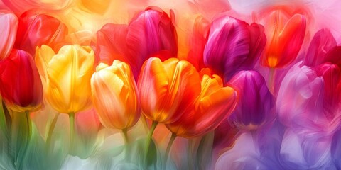Aufkleber - Vibrant colorful tulips create an abstract flower background, showcasing the beauty and diversity of colorful tulips in a striking, artistic composition that captures the essence of spring.