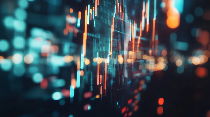 Leinwandbilder - Futuristic atmosphere created by digital display with glowing financial charts and market data fluctuations