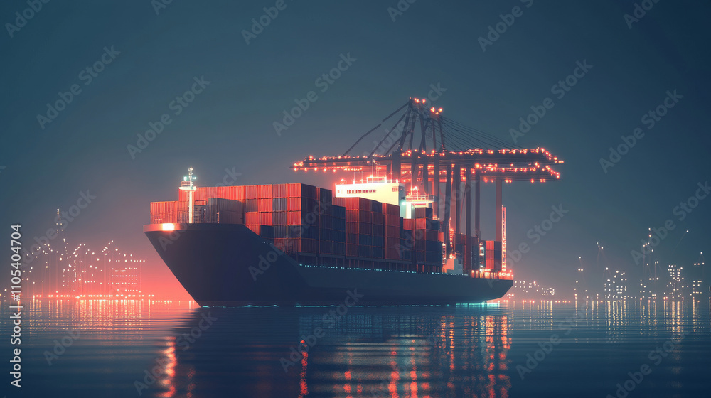 Trade port low poly wireframe banner template. Digital vector cargo ...