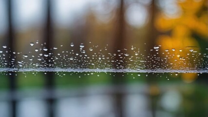 Canvas Print - raindrop on the window in autumn a background. wet glass rain drops rainy sky blurred background close-up. rain in the window on the background of the sky lifestyle blurred plan