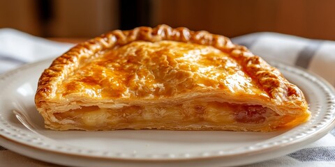 Aufkleber - Handmade fruit hand pie with a golden crust rests on a white plate, showcasing its delightful texture and color. This handmade treat is perfect for any dessert lover seeking a unique flavor