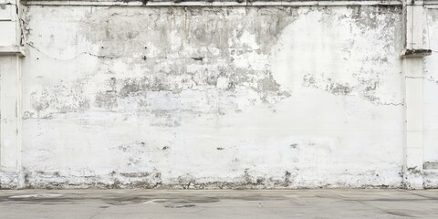 Poster - Uneven walls of an aged industrial building with a white plaster wall texture, showcasing the unique characteristics of white plaster walls in an industrial setting.
