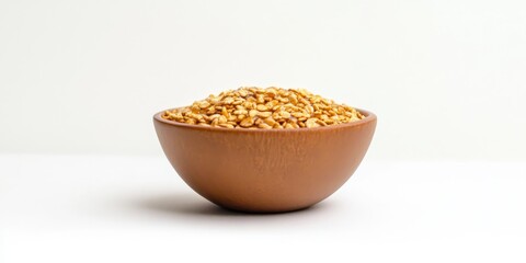 Poster - Wheat cereal with honey served in a brown bowl against a clean white background, highlighting the deliciousness of wheat cereal and the sweetness of honey in every bite.