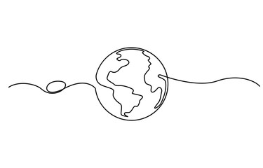 Aufkleber - Planet Earth Continuous Line Icon, One line style world. Simple modern minimalism continuous earth vector, Continuous line drawing of earth vector.single-line globe world map vector illustration.