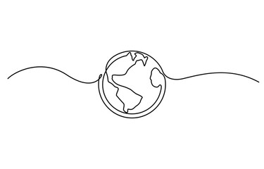Aufkleber - Planet Earth Continuous Line Icon, One line style world. Simple modern minimalism continuous earth vector, Continuous line drawing of earth vector.single-line globe world map vector illustration.