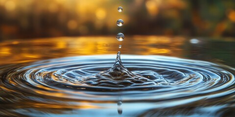 Poster - Water drop creates beautiful circles as it reflects upon the surface, showcasing the mesmerizing beauty of water drops and their captivating patterns in motion. Enjoy the beauty of water drops.