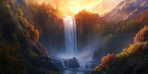 Poster - Majestic waterfall showcasing the beauty of nature at its finest, featuring a captivating waterfall for enthusiasts of stunning landscapes and natural wonders. Experience the grandeur of waterfall