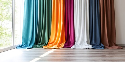Leinwandbilder - A variety of curtain colors displayed on a white backdrop, showcasing the vibrant options available. This collection emphasizes different curtain colors in striking contrast to white.