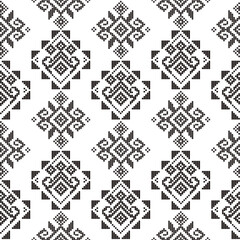 Poster - Filipino folk art Yakan waving cloth inspired vector seamless textile pattern in black and white geometric textile or fabric print design from Philippines. Non-AI generated
