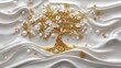 © Viktor - Luxury 3D wallpaper design features gold tree life with white pearls, flowers. Elegant design for home decor. High-quality AI generated image for premium look. Ideal for wall murals. Sophisticated