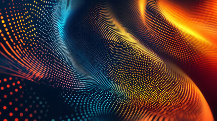 Fototapete - Futuristic and technological abstract particles flowing background with warm and cool color scheme