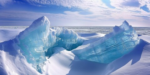 Aufkleber - Stunning ice formations create a breathtaking view in a pristine polar landscape, showcasing the beauty of ice in its natural environment, inviting admiration for the remarkable ice scenery.