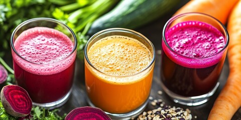 Poster - Fresh juice made from homemade vegetables, featuring a vibrant beet smoothie. This detox beverage is perfect for vegetarianism and embodies a refreshing taste on a bright summer day.