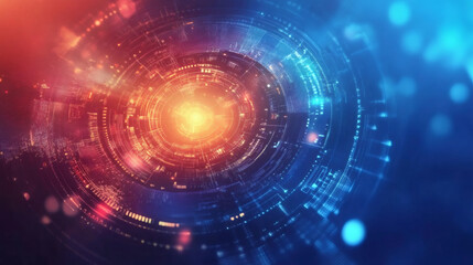 Poster - Futuristic technology and innovation represented by rotating complex circular hud interface with glowing core