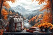 © Ashraf - Autumnal window view with backpack and books, perfect for study inspiration.