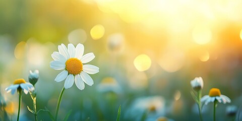 Aufkleber - A vibrant chamomile blooms in a spring field, showcasing the beauty of chamomile in nature. Discover the serene essence of chamomile during the blossoming spring season.
