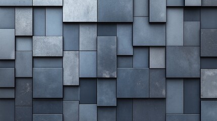 Canvas Print - Abstract geometric pattern with overlapping rectangular panels in various shades of blue and gray, creating a textured and modern design.