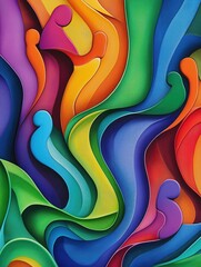 Poster - Abstract art with vibrant wavy lines, colorful figures. Dynamic design with rainbow hues, layered textures. Ideal for tech posters abstract wall decor. Intricate patterns create visually stimulating
