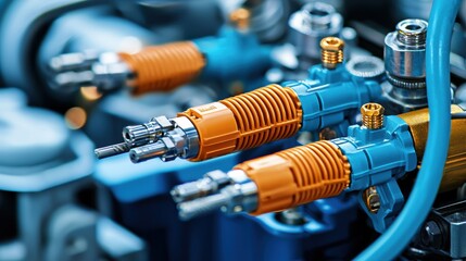 Poster - Closeup of multi-pin cable connection industrial setting low-resolution image mechanical environment technical perspective electrical engineering concept