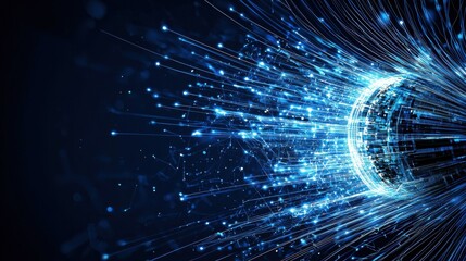 Aufkleber - Illuminating fiber optic cables glowing blue technology showcase closeup view digital environment high-tech concept