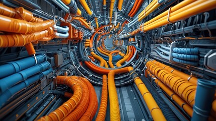 Poster - Arranging ethernet cables for symmetrical design home office low resolution image digital environment top-down view technology concept for enhanced networking