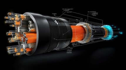 Poster - Illuminating fiber optic cable bundle in vibrant colors high-tech environment digital close-up technology and innovation concept