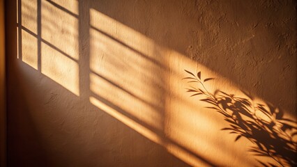 Wall Mural - Abstract Conceptual Photography of Soft Sunlight Casting Gentle Shadows on Brown Wall, Evoking Tranquility and Warmth in a Minimalist Setting, Ideal for Backgrounds and Artistic Projects