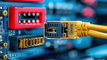 Poster - Close-up capture of a dvi connector engaged in a high-resolution display environment with low-resolution elements for technology insight