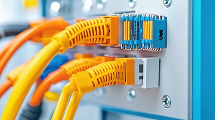 Leinwandbilder - Twisted pair cables displaying individual colored wires in low resolution technology environment close-up view for enhanced understanding