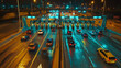 © Daily Stock - A busy toll road with long lines of cars waiting to pass through the gates.