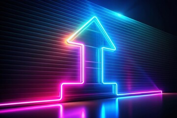 Wall Mural - Abstract Glowing Neon Arrow Pointing Right in an Upward Motion, Representing Digital Communication and Technology Concepts for Motion Video Backgrounds