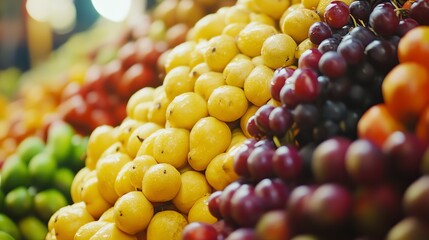 A variety of fresh fruit at a market stand.