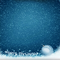 Wall Mural - Merry Christmas background with white falling snow and bauble .