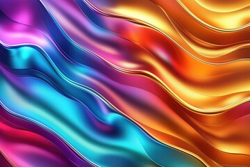 Leinwandbilder - Abstract wavy metallic background with vibrant colors. Colorful dynamic design with gradient hues. Metallic textures create flowing curves. Generative AI art.