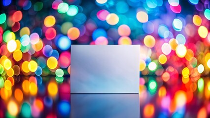 Blank rectangle on colorful bokeh background, ideal for festive announcements or product displays