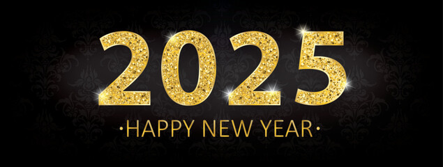 Wall Mural - Header Black Wallpaper Ornaments 2025 New Year