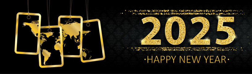 Wall Mural - Banner Ornaments 2025 Happy New Year Gold Price Stickers World