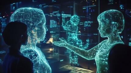 Poster - Holographic data insights presentation futuristic office digital display modern environment close-up view innovation
