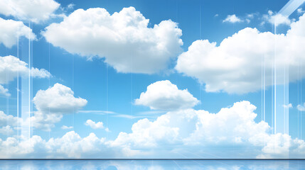 Poster - A serene blue sky filled with fluffy white clouds, reflecting a calm and peaceful atmosphere
