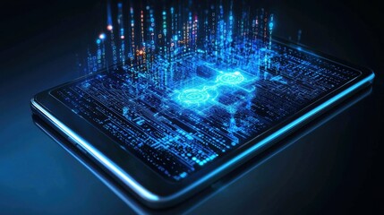 Poster - Digital device with ai interface under futuristic environment visual data close-up