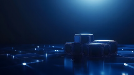 Poster - A futuristic scene featuring glowing, transparent cubes against a dark backdrop, suggesting themes of technology and innovation