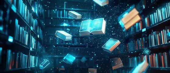 Poster - ai-driven library experience immersive visual art in tech environment