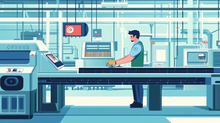 Poster - Expert technician repairs conveyor belt in industrial manufacturing facility
