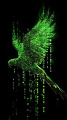 Poster - Neon green parrot glitch digital jungle abstract art virtual environment tech concept