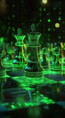 Poster - Dynamic chess game in neon code environment futuristic digital art glitch aesthetic