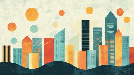 Poster - Rising financial graphs over urban skyline digital art business concept vibrant colors