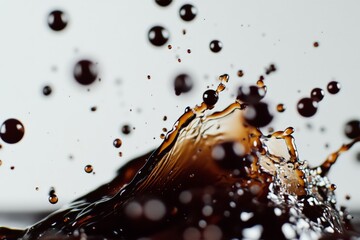 Poster - A dramatic close-up captures coffee droplets in mid-air splash, exhibiting dynamic motion and abstract artistry, evoking energy, chaos, and creativity in the observer.