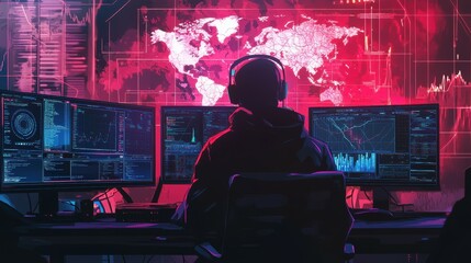 Poster - Virtual cyber defense operator monitoring live threats in control room